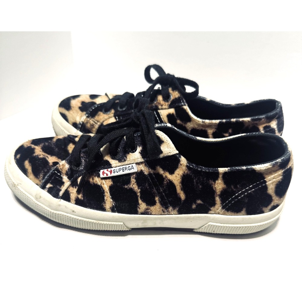 Superga Velvet Cheetah Leopard Print Sneakers Womens 7.5 EU 38 Low Top Shoes